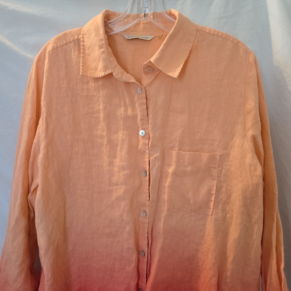 Soft Surroundings 100% Linen Ombre Top Shirt Long Sleeve High Low Hem L Peach - Picture 4 of 12
